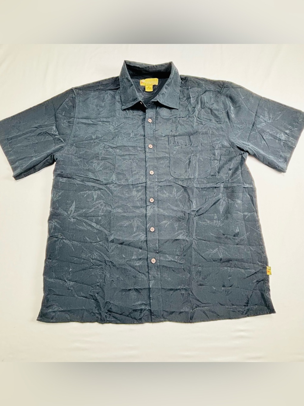 Cabana Textured Dark Button-Up Shirt - Subtle Leaf Jacquard M487